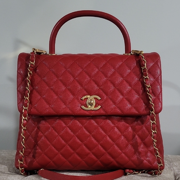 CHANEL Handbags - Chanel Coco Top Handle Red Quilted Leather Handbag